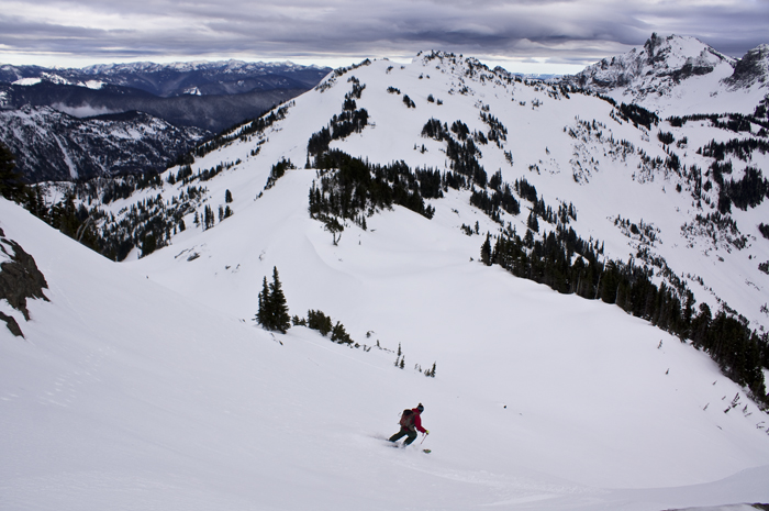 Jonny Descends The Castle's South East Face Under PNW Skies