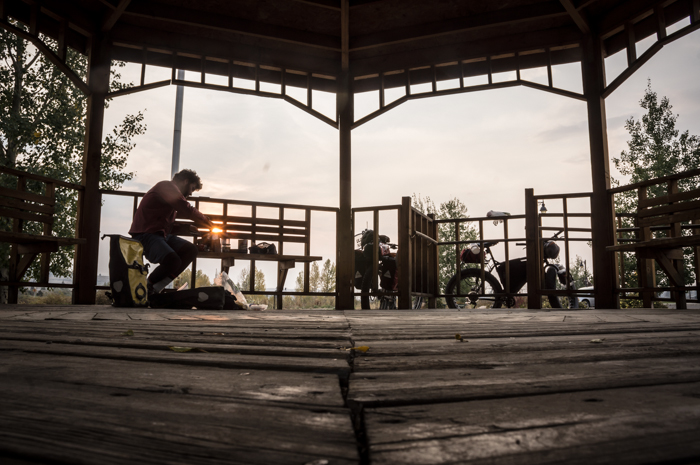 Cooking in Butte's Visitor Center Gazeebo